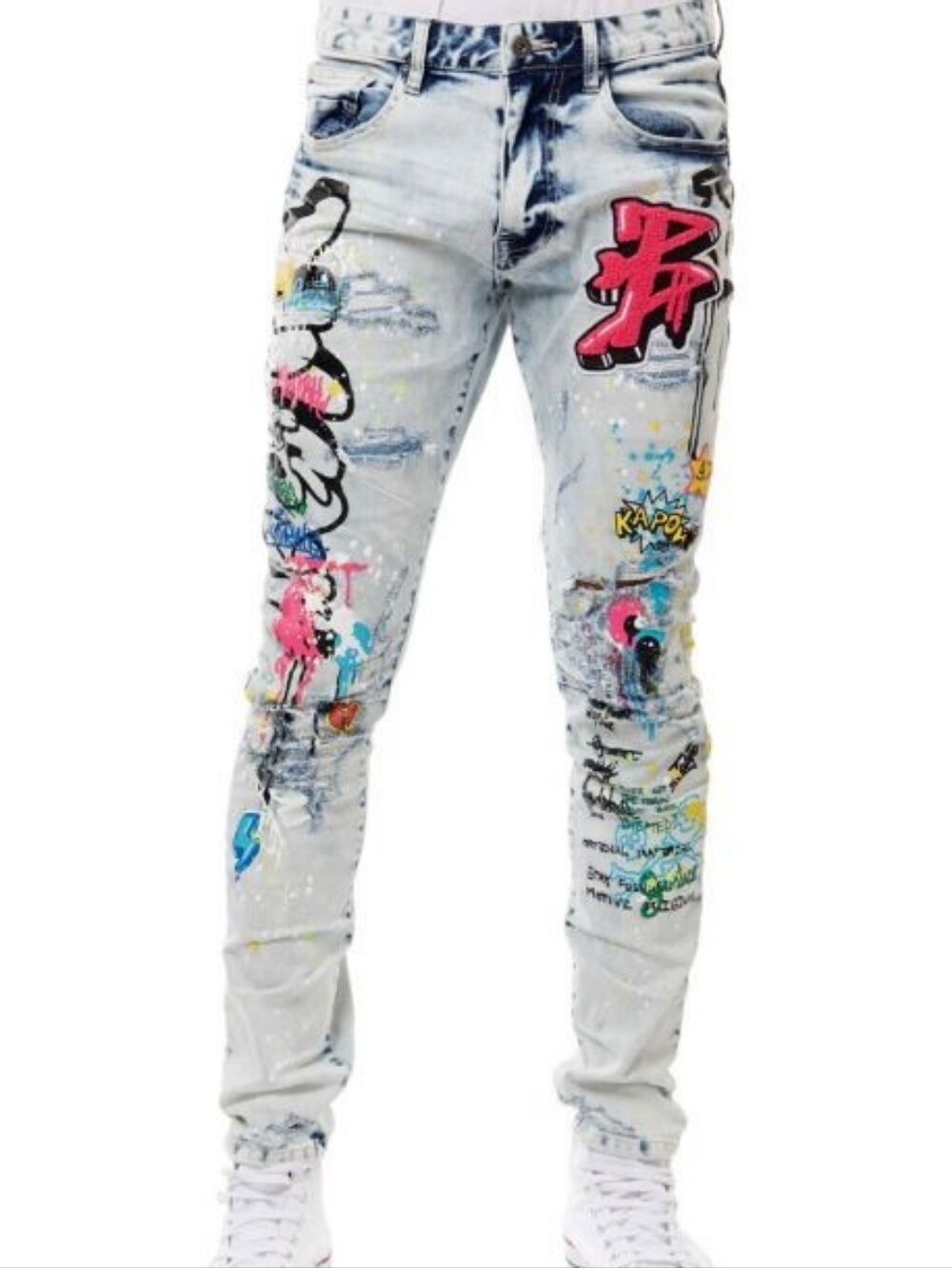 Smoke Rise Denim Co Jeans Mens 36x32 Blue Streetwear Distressed Patches Graffiti